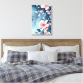 Midnight Bloom: Blush on Indigo Print Leinwanddruck (Insitu (Schlafzimmer))