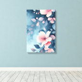 Midnight Bloom: Blush on Indigo Print Leinwanddruck (Insitu (Holzboden))