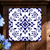 Midnight Bloom Classic Blue Floral Mosaic Fliese