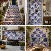 Midnight Bloom Classic Blue Floral Mosaic Fliese