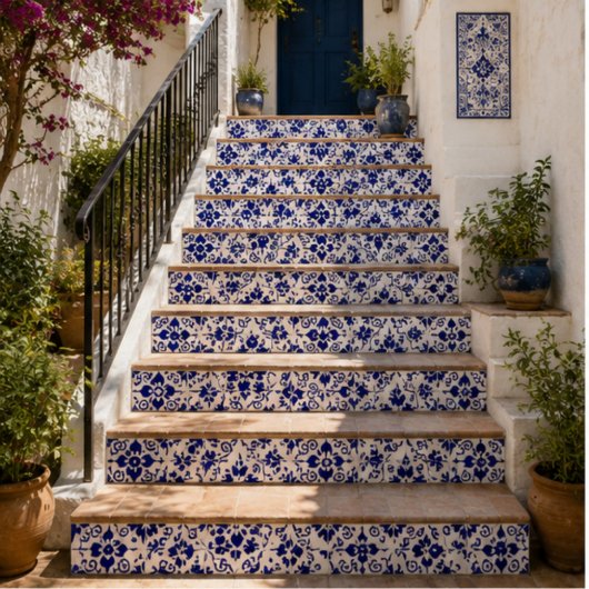 Midnight Bloom Classic Blue Floral Mosaic Fliese