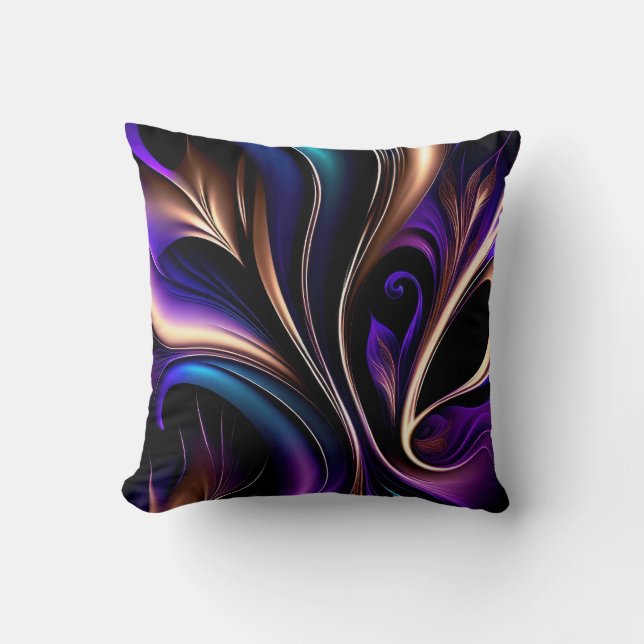 Midnight Bloom - Deep Purple, Teal & Gold Abstract Kissen (Vorderseite)