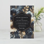 Midnight Bloom Opulent Wedding Einladung (Stehend Vorderseite)