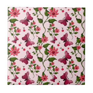 Midnight Bloom Schmetterling Floral Fliese