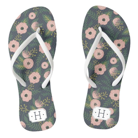 Midnight Blooms Monogram Badesandalen (Fußbett)