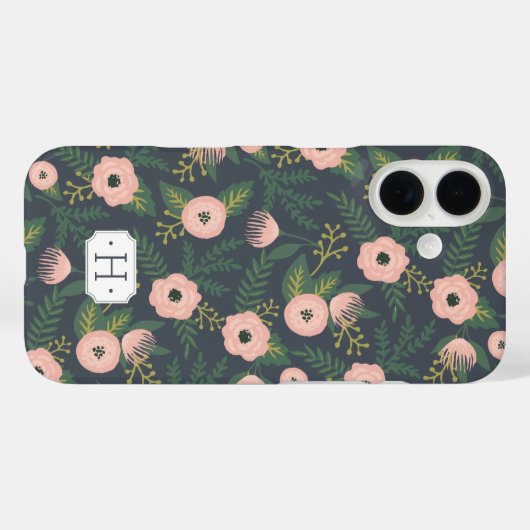 Midnight Blooms Monogram Case-Mate iPhone Hülle (Rückseite (Horizontal))