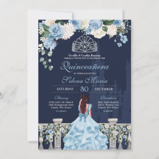 Midnight Blue Ainderella Princess Quinceañera Einladung