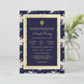 Midnight Blue Anand Karaj Punjabi Sikh Wedding Einladung (Stehend Vorderseite)