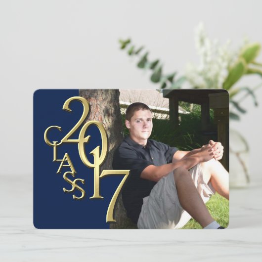 Midnight Blue and Gold 2017 Foto Abschluss Einladung (Stehend Vorderseite)