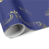Midnight Blue and Gold Decorative Christmas Geschenkpapier (Rolleneckpunkt)