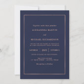 Midnight Blue and Imitats Rose Gold Border Wedding Einladung (Vorderseite)