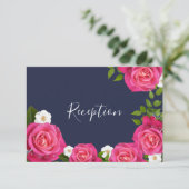 Midnight Blue and Pink Rose Wedding - Empfang Einladung (Stehend Vorderseite)