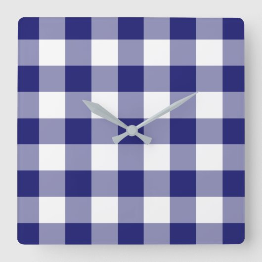 Midnight Blue And White Checked Gingham Pattern Quadratische Wanduhr (Vorderseite)