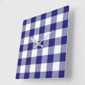 Midnight Blue And White Checked Gingham Pattern Quadratische Wanduhr (Winkel)