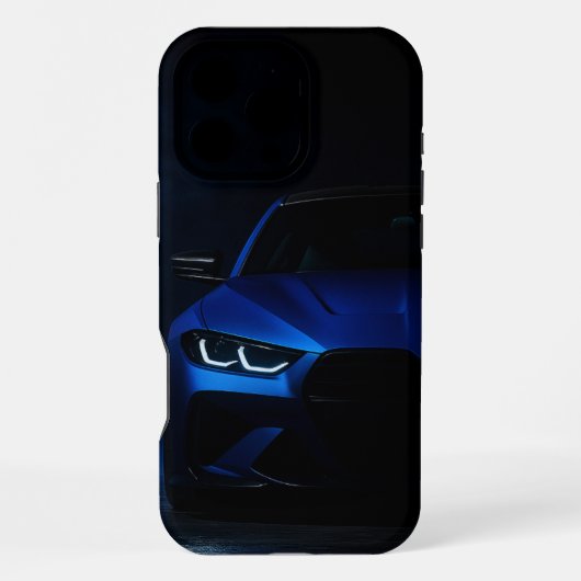 Midnight Blue Beast – Sportwagen Straßenfall iPhone Hülle (Rückseite)