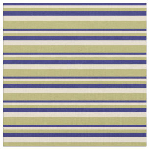 Midnight Blue, Beige und Dark Khaki Stripes Stoff