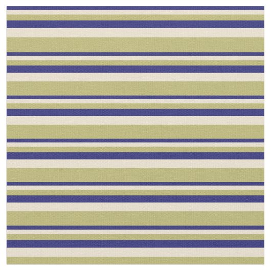 Midnight Blue, Beige und Dark Khaki Stripes Stoff (Nahaufnahme)