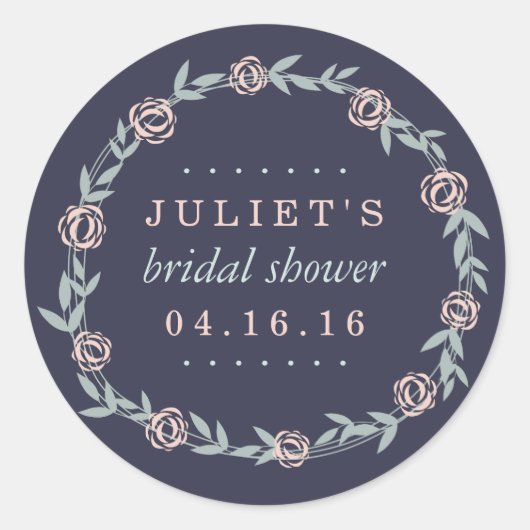 Midnight Blue, Blush and Sage Brautparty Fevor Runder Aufkleber (Vorderseite)