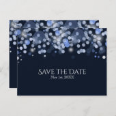 Midnight Blue Bokeh Lights Wedding Save the Date Ankündigungspostkarte (Vorne/Hinten)