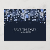 Midnight Blue Bokeh Lights Wedding Save the Date Ankündigungspostkarte (Vorderseite)