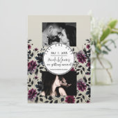 Midnight Blue Burgundy Inky Floral Almond Wedding Einladung (Stehend Vorderseite)