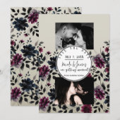 Midnight Blue Burgundy Inky Floral Almond Wedding Einladung (Vorne/Hinten)