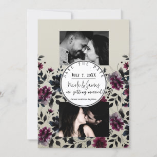 Midnight Blue Burgundy Inky Floral Almond Wedding Einladung