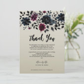 Midnight Blue Burgundy Inky Floral Almond Wedding Einladung (Stehend Vorderseite)