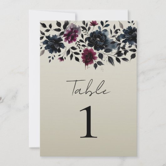 Midnight Blue Burgundy Inky Floral Almond Wedding Einladung (Vorderseite)