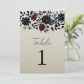 Midnight Blue Burgundy Inky Floral Almond Wedding Einladung (Stehend Vorderseite)