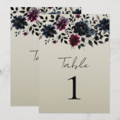 Midnight Blue Burgundy Inky Floral Almond Wedding Einladung (Vorne/Hinten)