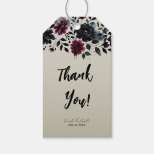 Midnight Blue Burgundy Inky Floral Almond Wedding Geschenkanhänger