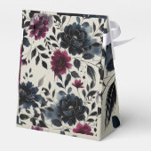 Midnight Blue Burgundy Inky Floral Almond Wedding Geschenkschachtel (Rückseite)