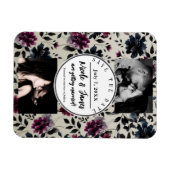 Midnight Blue Burgundy Inky Floral Almond Wedding Magnet (Horizontal)