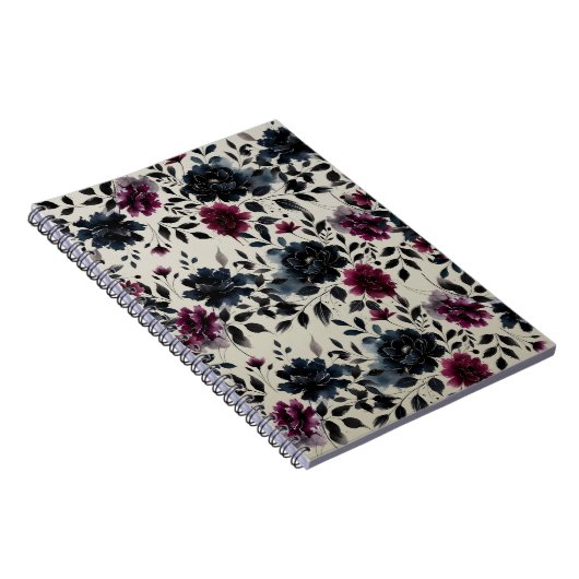 Midnight Blue Burgundy Inky Floral Almond Wedding Notizblock (Rechte Seite)