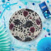 Midnight Blue Burgundy Inky Floral Almond Wedding Pappteller (Party)