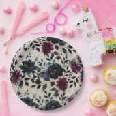 Midnight Blue Burgundy Inky Floral Almond Wedding Pappteller (Party)