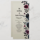 Midnight Blue Burgundy Inky Floral Almond Wedding Programm (Vorne/Hinten)