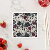 Midnight Blue Burgundy Inky Floral Almond Wedding Serviette (Beispiel)