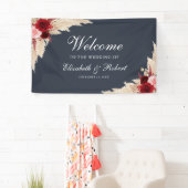 Midnight Blue Burgundy Rose Begrüßung Hochzeit Banner (Insitu)