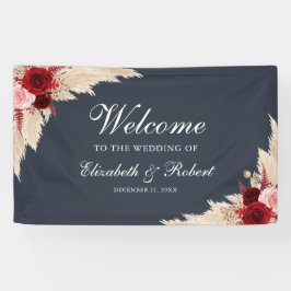Midnight Blue Burgundy Rose Begrüßung Hochzeit Banner