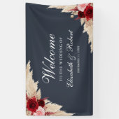 Midnight Blue Burgundy Rose Begrüßung Hochzeit Banner (Vertikal)