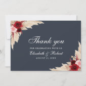 Midnight Blue Burgundy Rose Wedding Dankeskarte (Vorderseite)