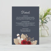 Midnight Blue Burgundy Rose Wedding Details Card Einladung (Stehend Vorderseite)