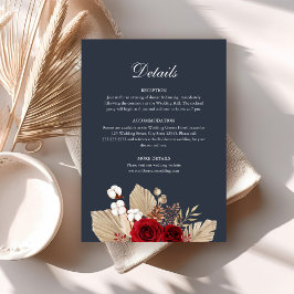 Midnight Blue Burgundy Rose Wedding Details Card Einladung