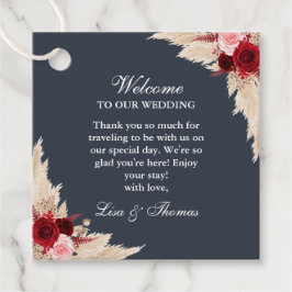 Midnight Blue Burgundy Rose Wedding Willkommen Geschenkanhänger