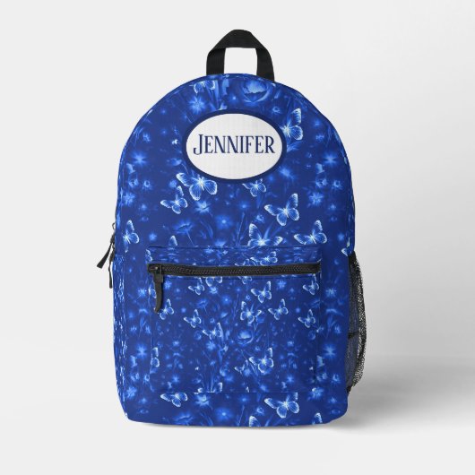 Midnight Blue Butterflies Bedruckter Rucksack (Vorderseite)