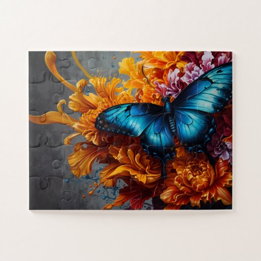 Midnight Blue Butterfly Deep Orange Blume Puzzle (Horizontal)