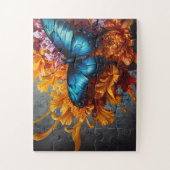 Midnight Blue Butterfly Deep Orange Blume Puzzle (Vertikal)