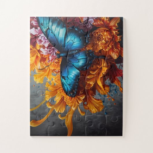 Midnight Blue Butterfly Deep Orange Blume Puzzle (Vertikal)